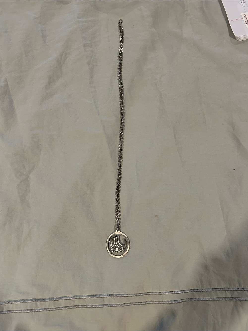 Vintage signed (Jorgensen Jensen)Pewter Wave Charm Necklace